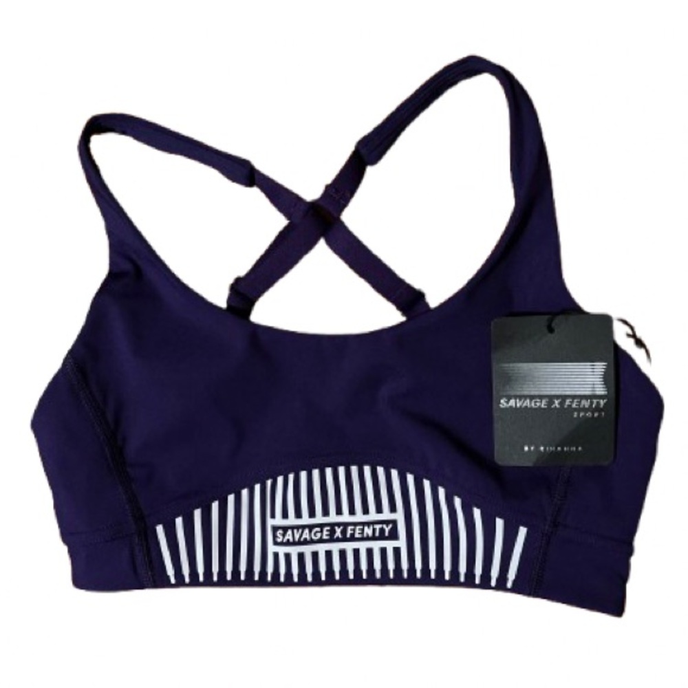 NWT Savage X Fenty Sport Purple white Sports Bra Size Small